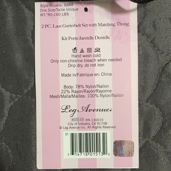 Leg Avenue Two piece lace garter belt set & thong - Picture 3 of 3